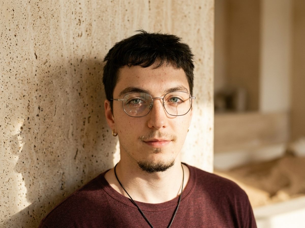 Portrait of a man wearing glasses in warm light